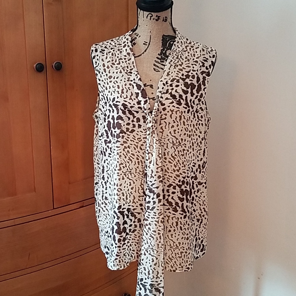 Mark. Brown/Ivory Semi-sheer Animal Print Top